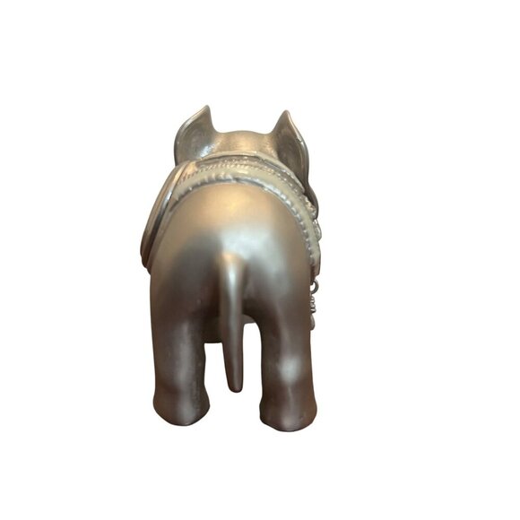 Small Elgin Solid Metal Pewter Finish Desk Clock Elephant with Gems Eyes Trunk - Picture 5 of 8